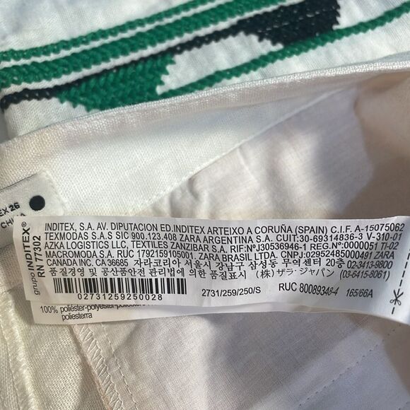 Zara Embroidered Linen Blend Pants White Green Aztec Design Pocket Blogger Fav S - Picture 10 of 16